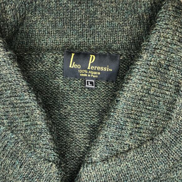 Alpaca Knit Leo Pressi Sweater Mens‎ L Olive Green Collar Chunky Buttons Peru - Picture 3 of 5